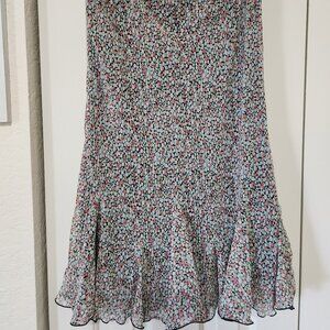 East 5th Midi Skirt – Size 10 – Black with Pink & Blue Speckles – Flounced Chiff